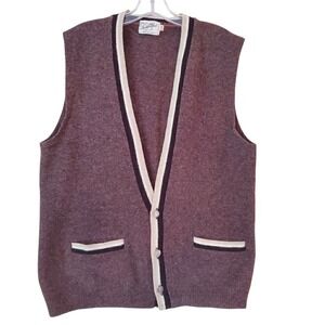 LAMBSWOOL  Men's Brown Vest Size Large 100% wool‎ Preppy Vintage